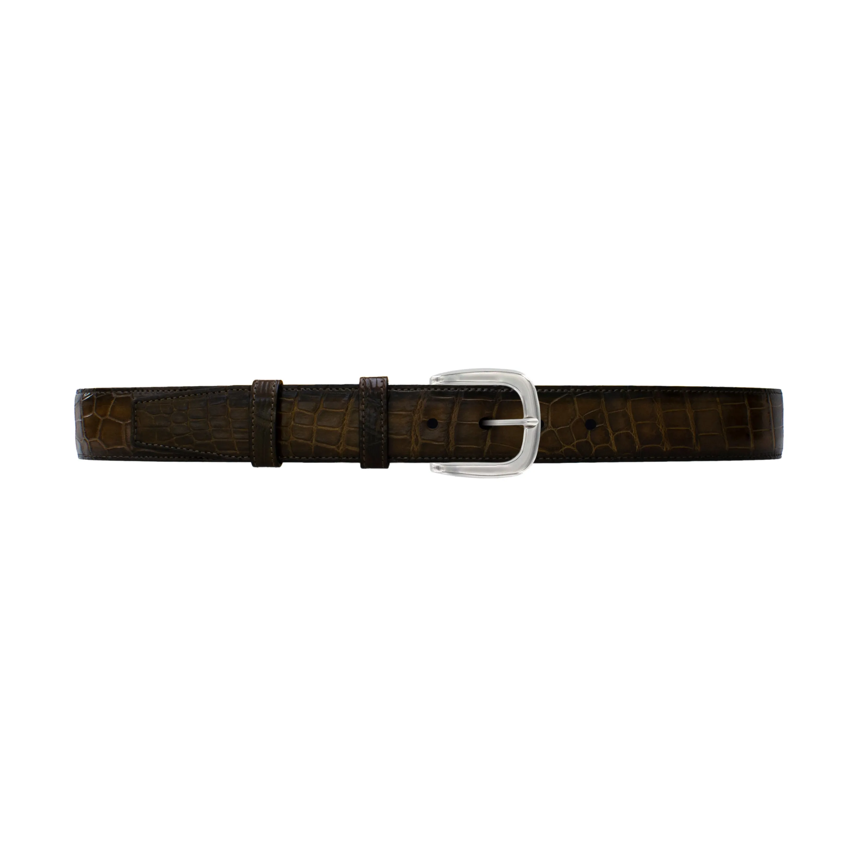 1 1/2" Walnut Patina Belt with Oxford Cocktail Buckle in Polished Nickel