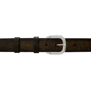 1 1/2" Walnut Patina Belt with Oxford Cocktail Buckle in Polished Nickel