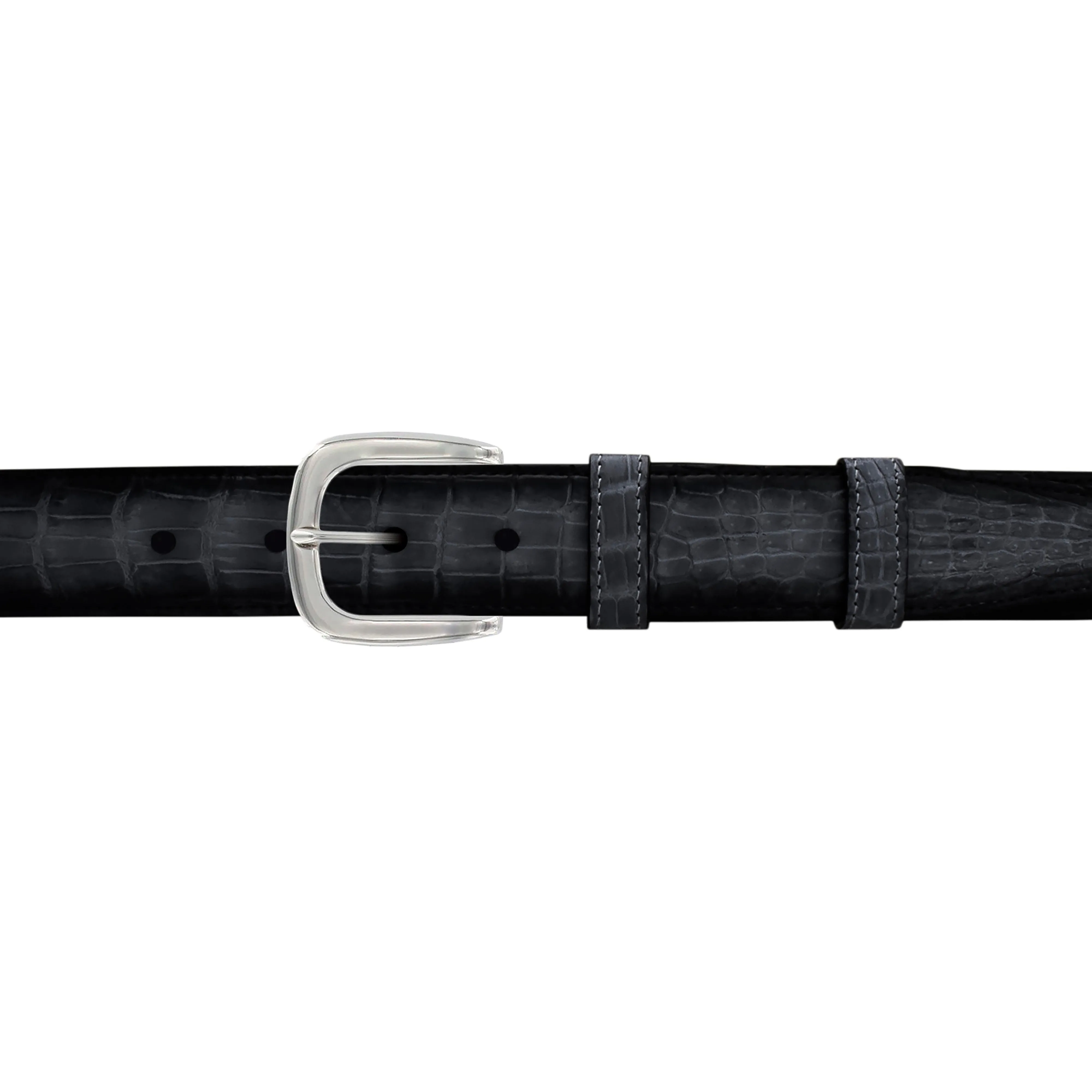 1 1/4" Charcoal Patina Belt with Oxford Cocktail Buckle in Polished Nickel