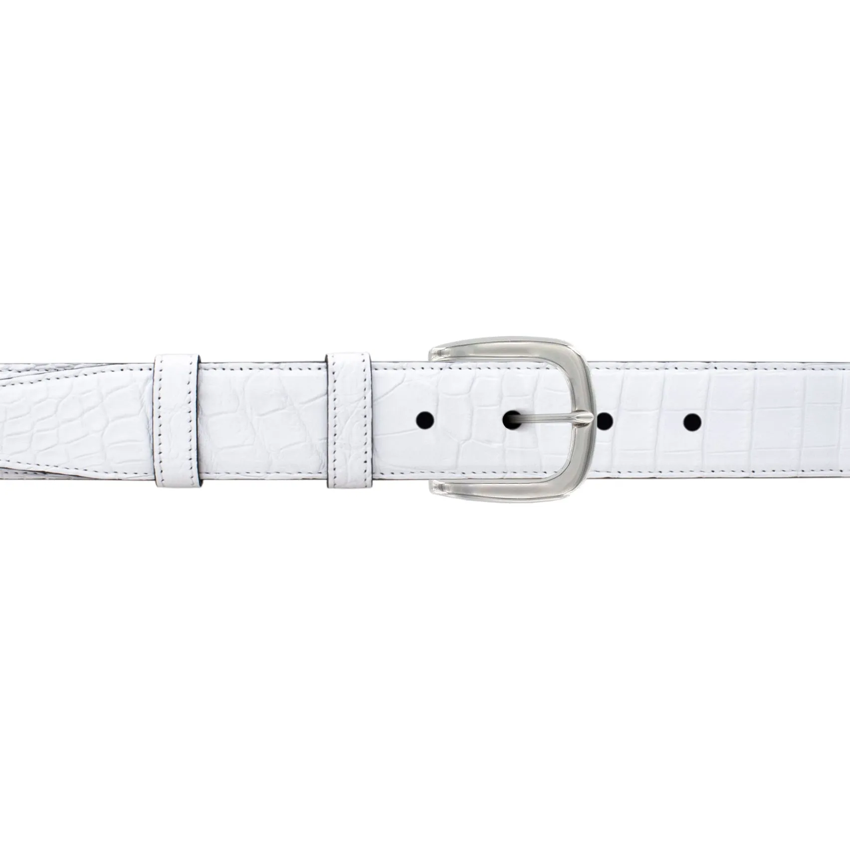1 1/4" White Classic Belt with Oxford Cocktail Buckle in Polished Nickel