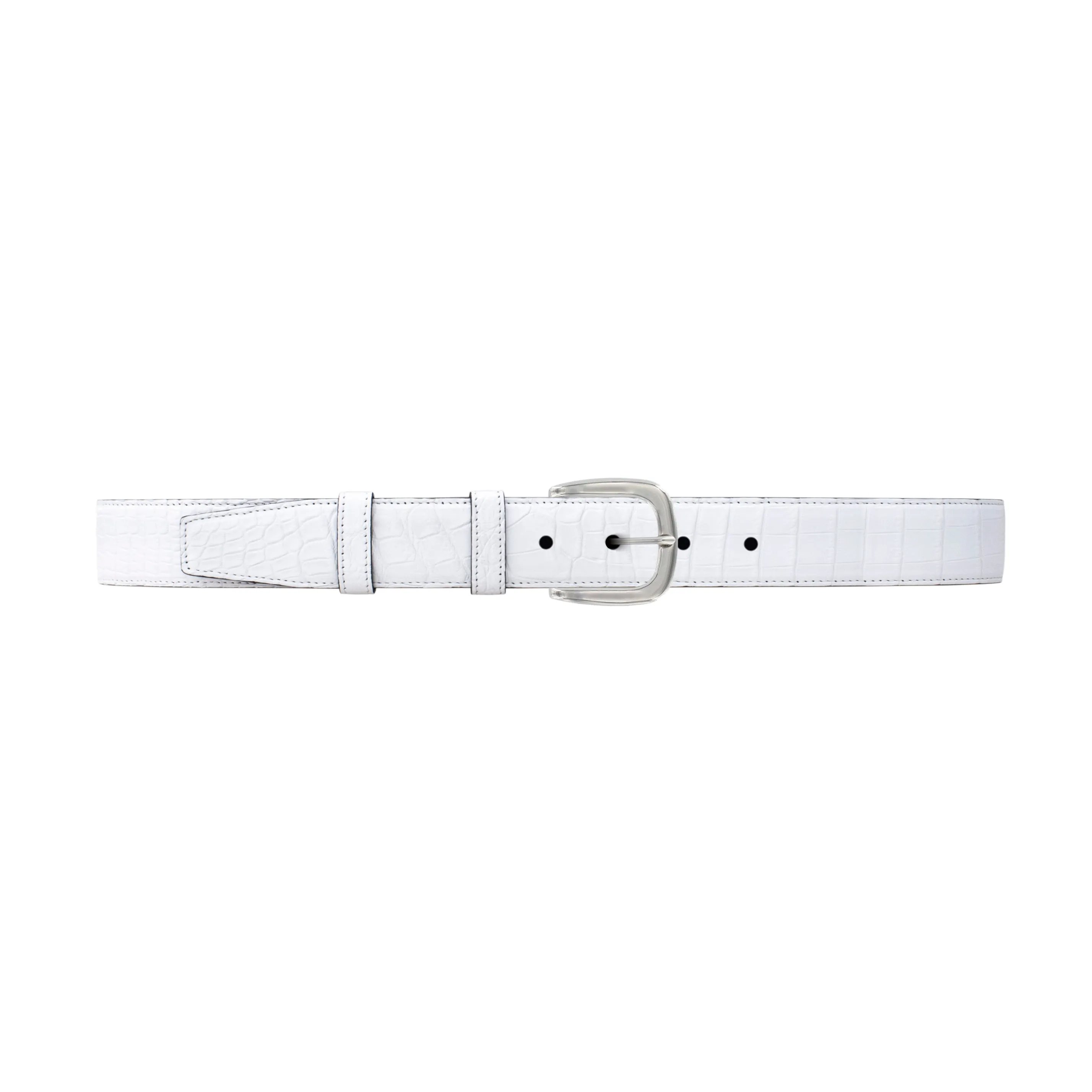 1 1/4" White Classic Belt with Oxford Cocktail Buckle in Polished Nickel