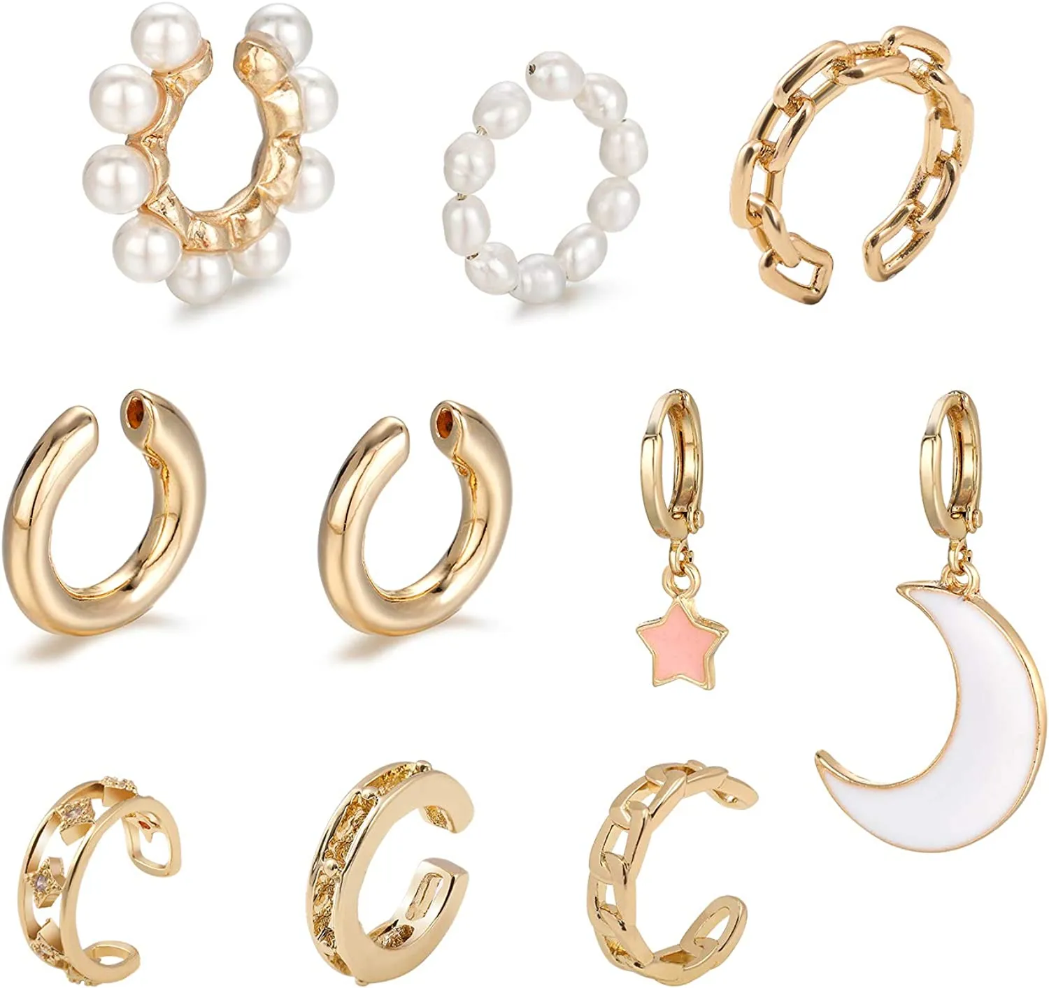 10pcs GOLD Cuff Cartilage Earrings
