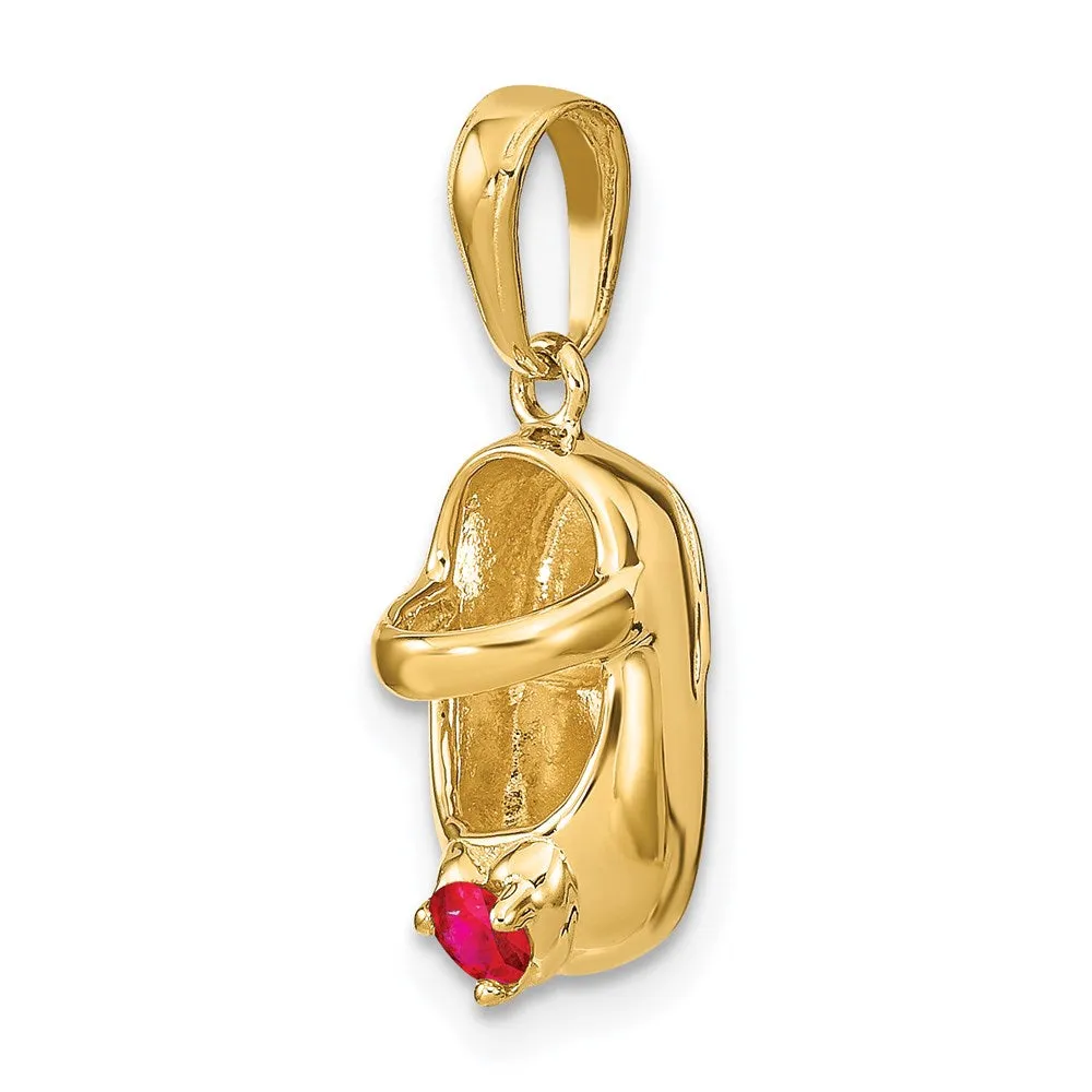 14k 3-D July/Synthetic Stone Engraveable Baby Shoe Charm