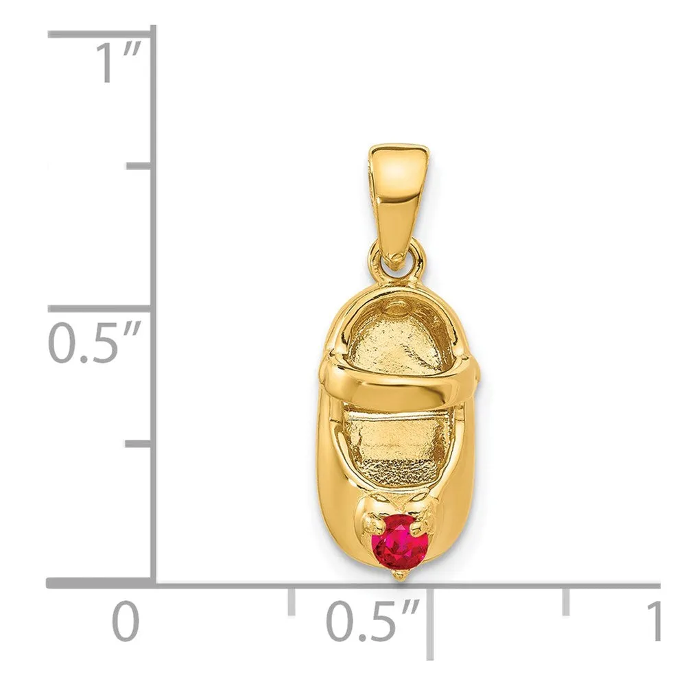 14k 3-D July/Synthetic Stone Engraveable Baby Shoe Charm
