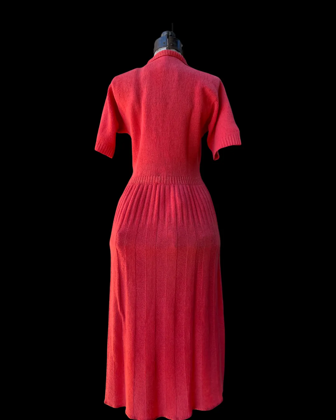 1930s Hand knit Wool Midi Dress Ceramic Snake Buttons