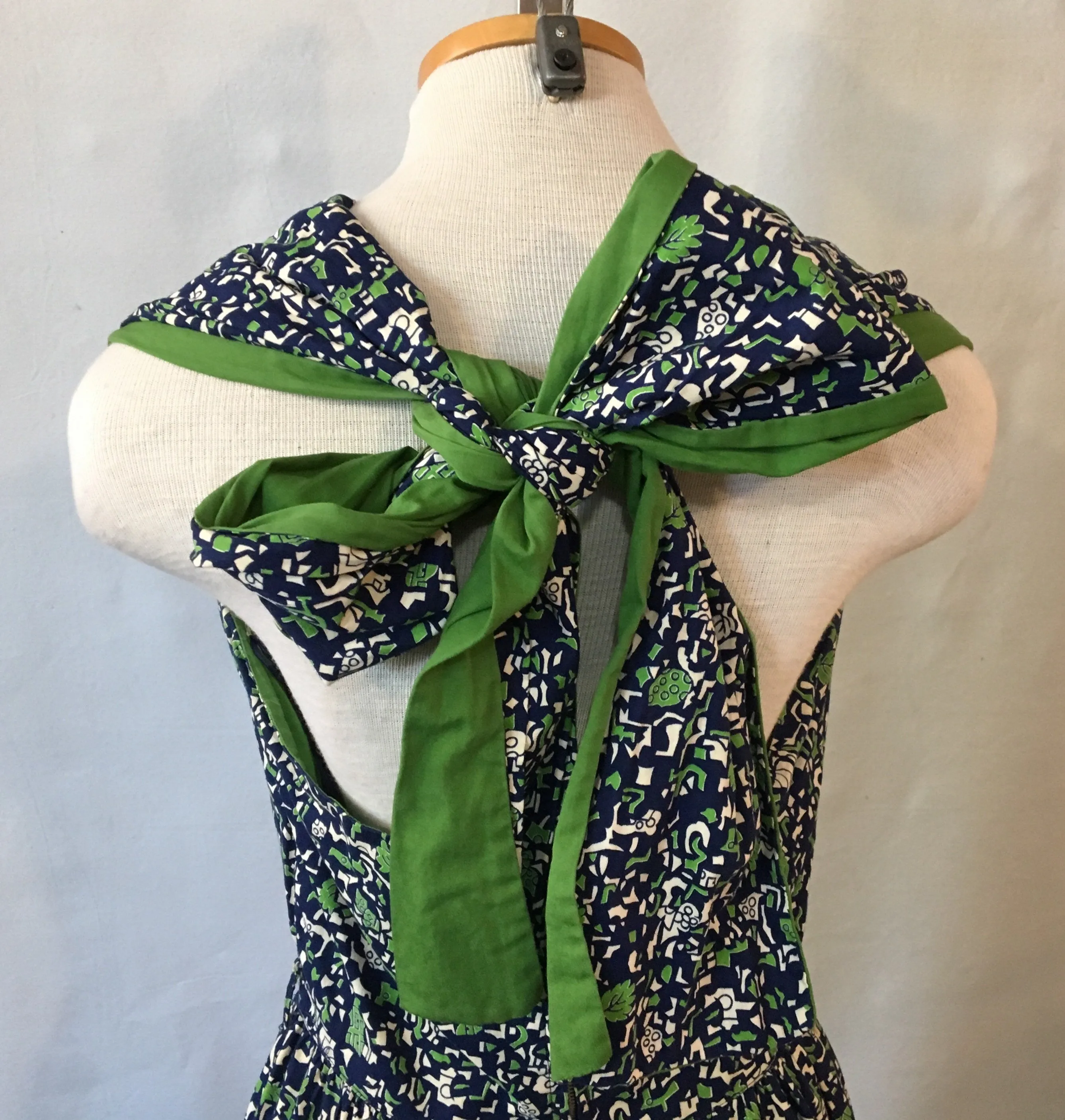 1940's Cotton Print Halter Dress, hand made, size M/L