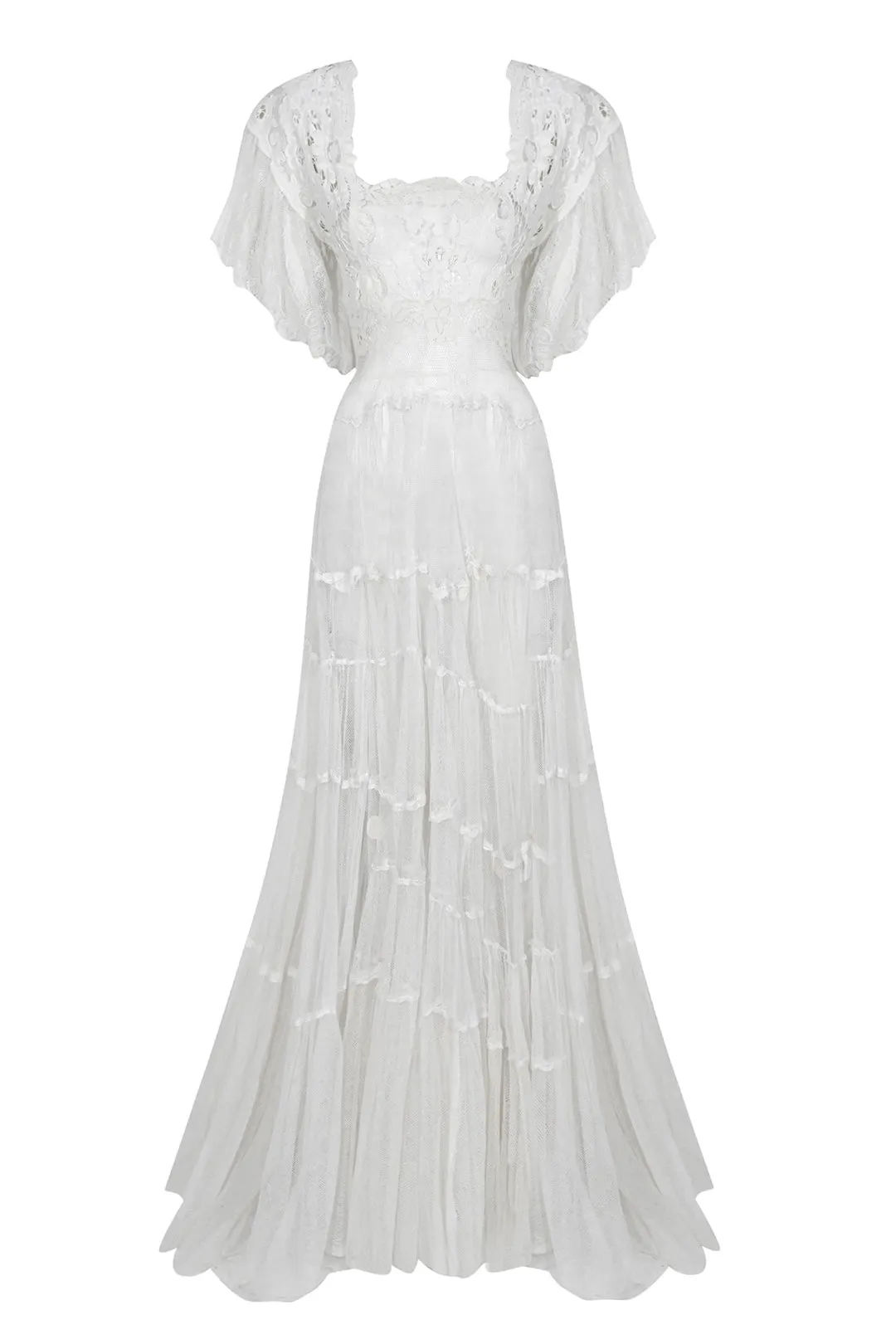 1940s Handmade Irish Lace White Gown