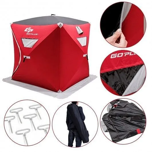 2-person Portable Ice Shelter Fishing Tent with Bag - Color: Red