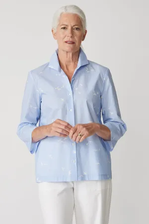 3/4 Sleeve Ginna - Bird Print Oxford Blue