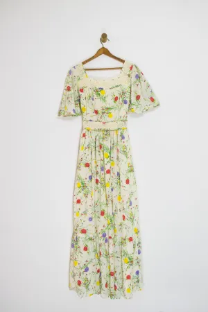 60’s FLORAL AND LACE PRAIRIE MAXI / LARGE