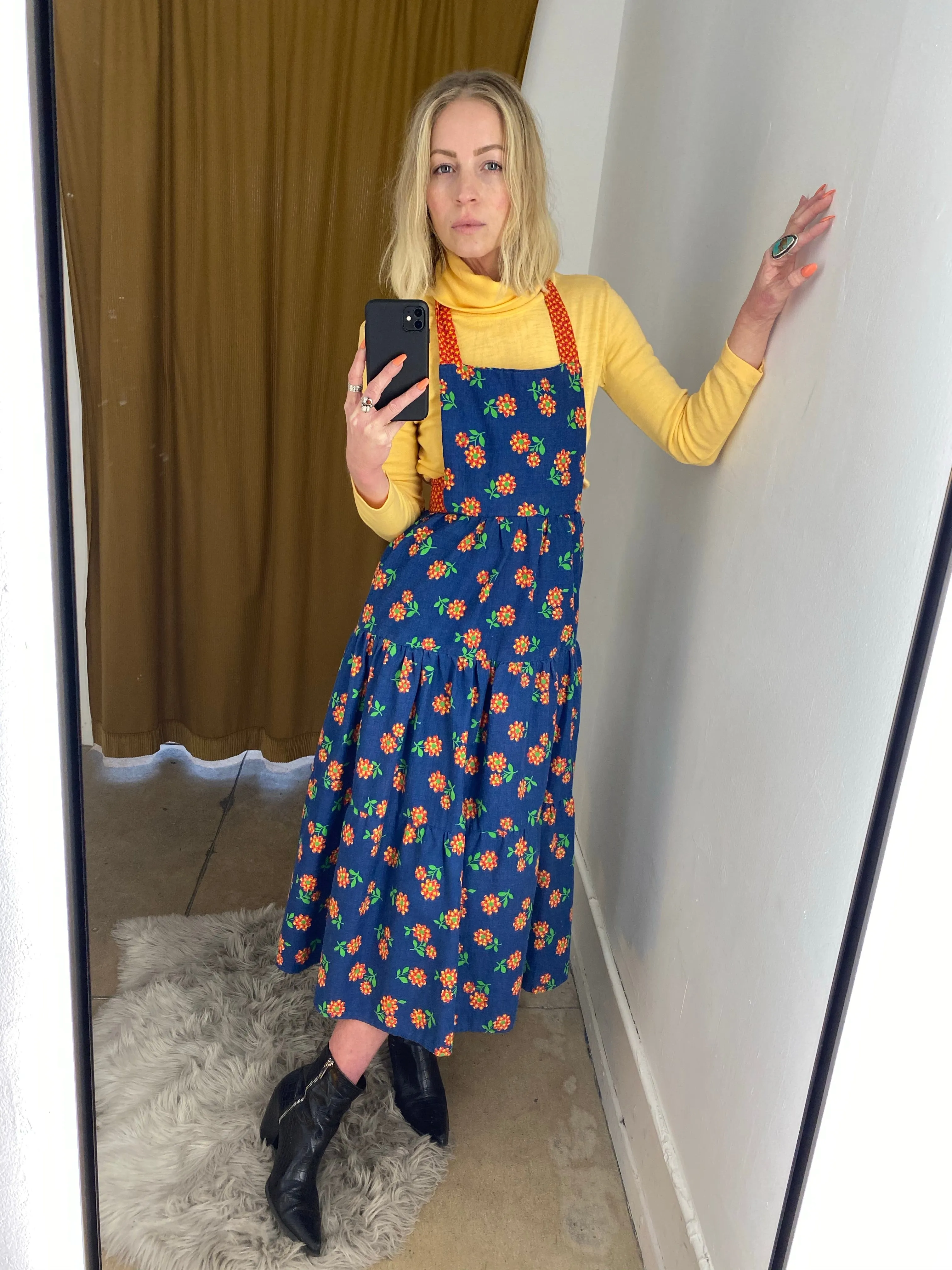 70’s HANDMADE FLORAL JUMPER / SMALL