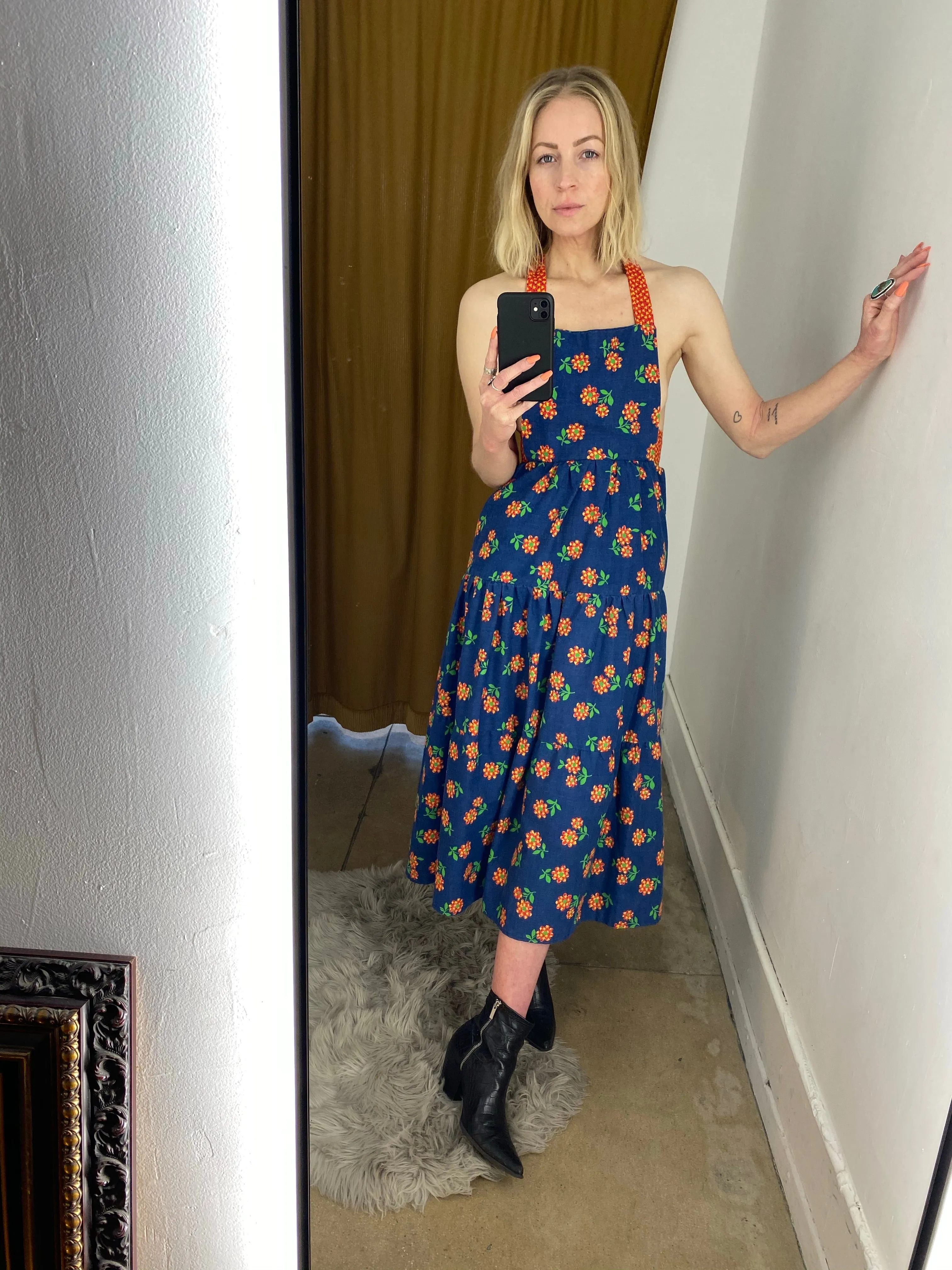 70’s HANDMADE FLORAL JUMPER / SMALL
