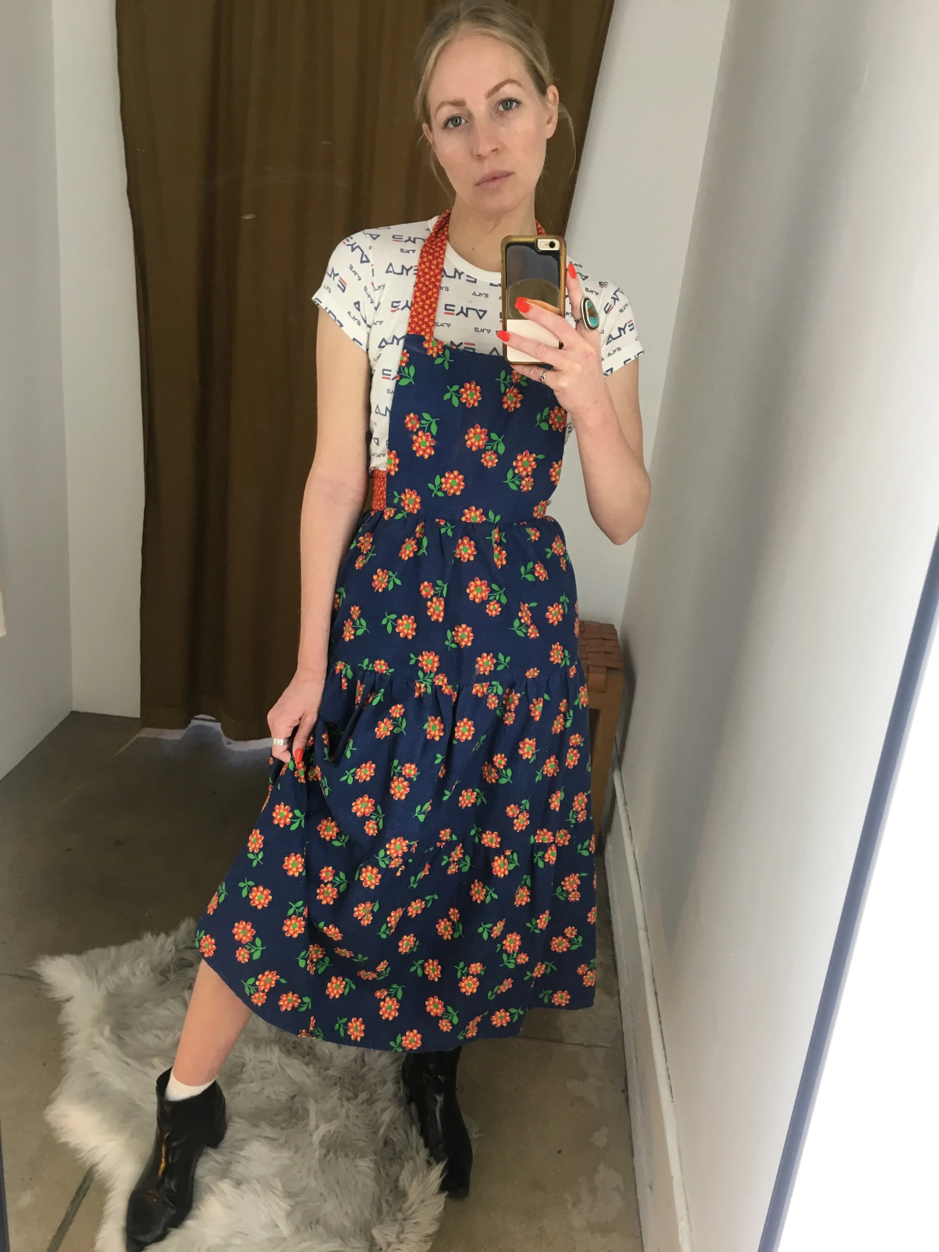 70’s HANDMADE FLORAL JUMPER / SMALL
