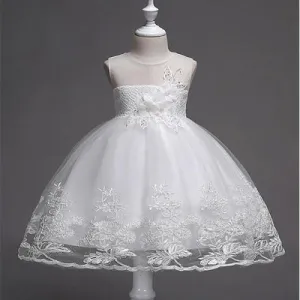 A-line Beaded White Lace Flower Girl Dresses With Handmade Flowers ,Cheap Flower Girl Dresses ,FGY0167