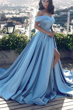 A Line Off The Shoulder Floor Lenth Prom Dresses