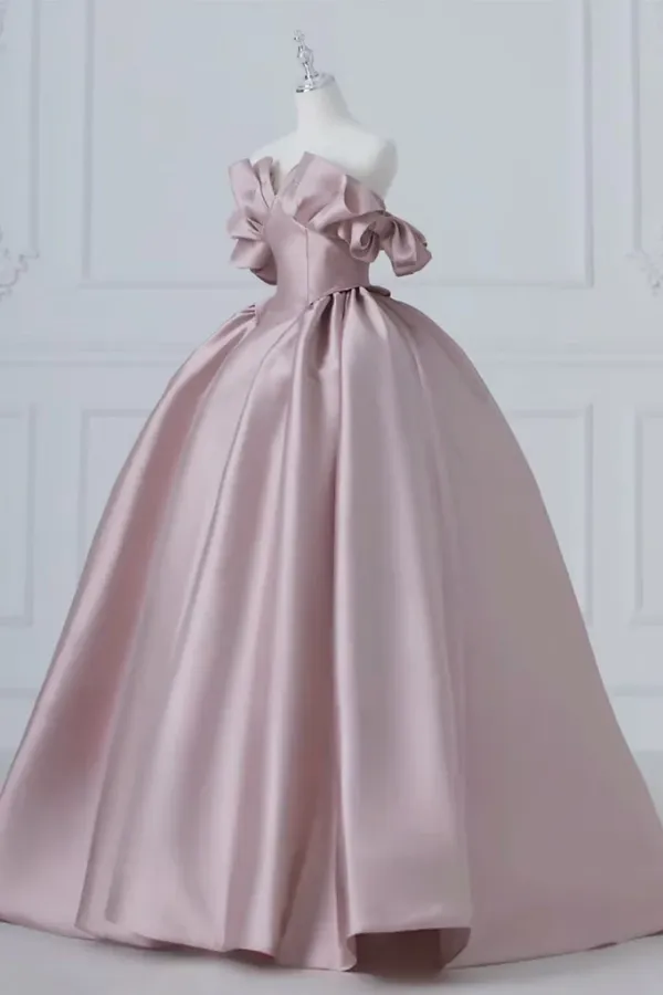 A Line Pink Satin Long Prom Dress, Pink Long Evening Dress APP0919