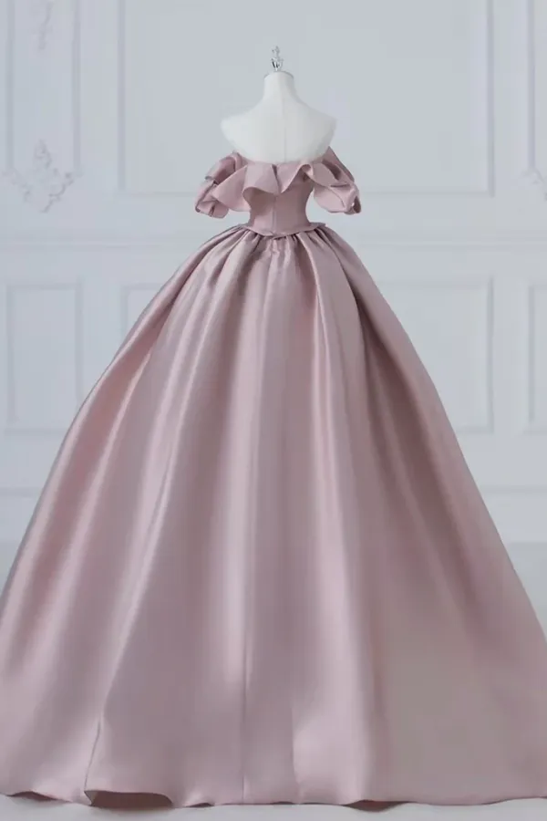 A Line Pink Satin Long Prom Dress, Pink Long Evening Dress APP0919