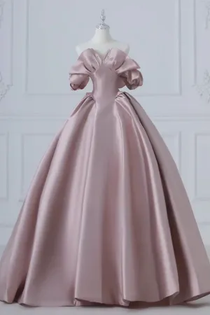 A Line Pink Satin Long Prom Dress, Pink Long Evening Dress APP0919
