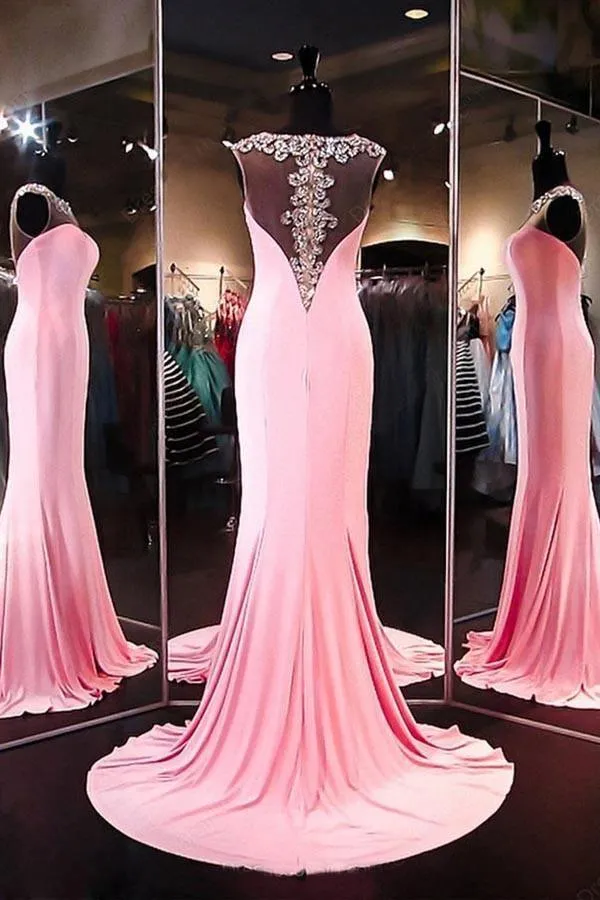 A-line Sheath Satin Pink Long Prom Dress Evening Dress  PG297