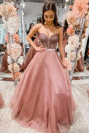 A-line Sleeveless Sweetheart Prom Dress Organza Dress With Beading TP1078