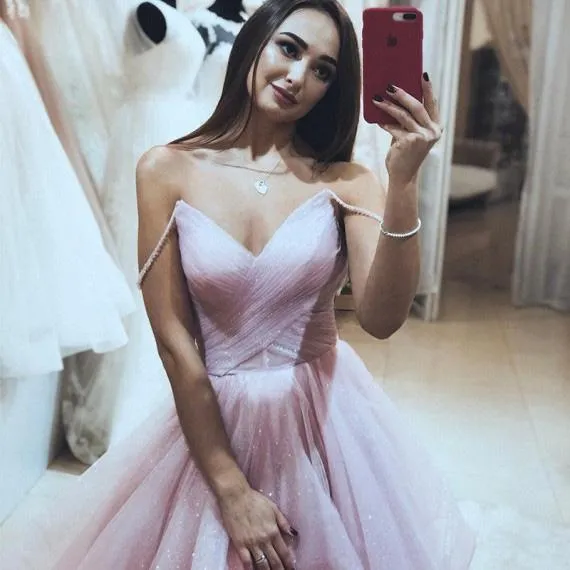 A Line Spaghetti Strap Organza Tiered Pink Prom/Formal Dress PSK124