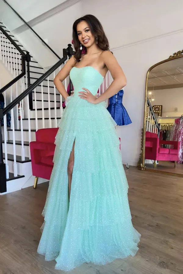 A Line Sweetheart Neck Tulle Blue Long Prom Dress, Long Graduation Dress APP1134