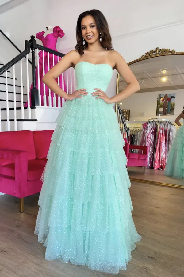 A Line Sweetheart Neck Tulle Blue Long Prom Dress, Long Graduation Dress APP1134