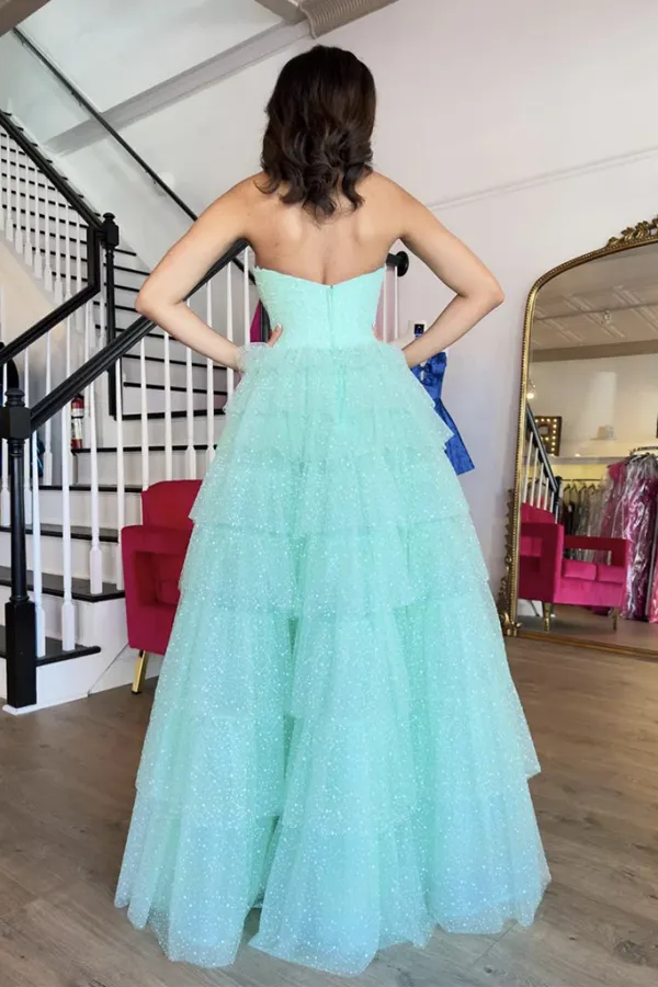 A Line Sweetheart Neck Tulle Blue Long Prom Dress, Long Graduation Dress APP1134