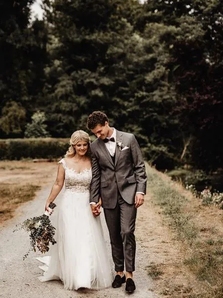 A-Line Wedding Gown with Illusion Neck With Back Lace Appliqued TN220