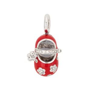 Aaron Basha Diamond Flower Shoe Charm Red Enamel 18k White Gold Signed Jewelry