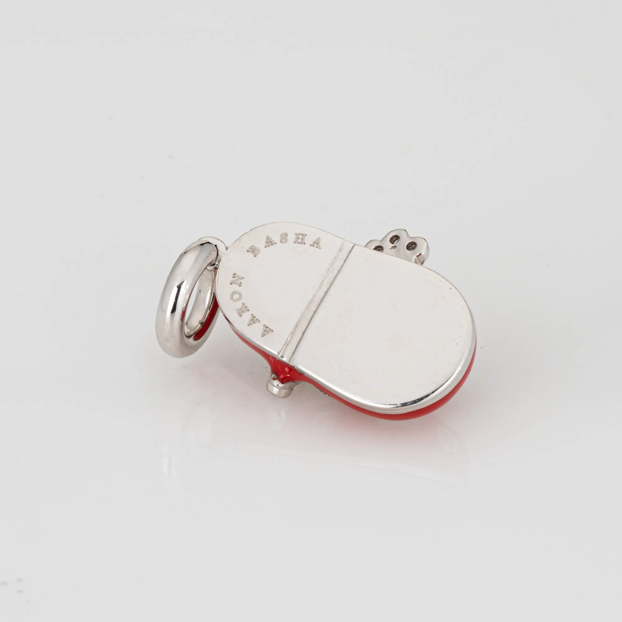 Aaron Basha Diamond Flower Shoe Charm Red Enamel 18k White Gold Signed Jewelry