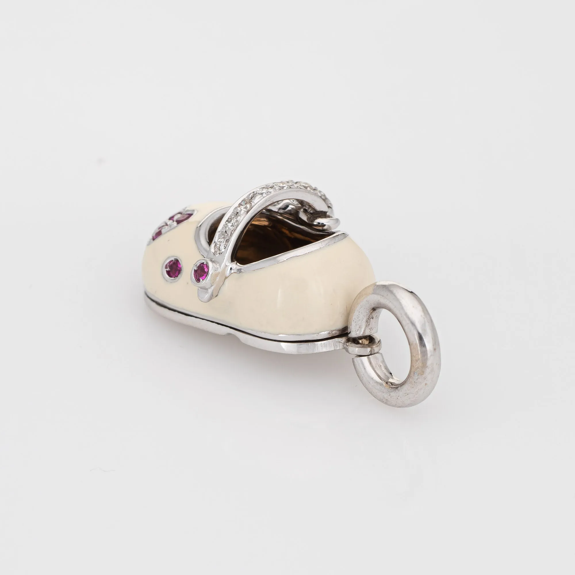 Aaron Basha Diamond Ruby Shoe Charm Hearts 18k White Gold Estate Pendant
