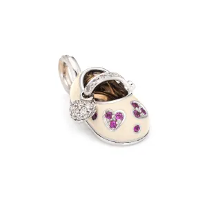 Aaron Basha Diamond Ruby Shoe Charm Hearts 18k White Gold Estate Pendant
