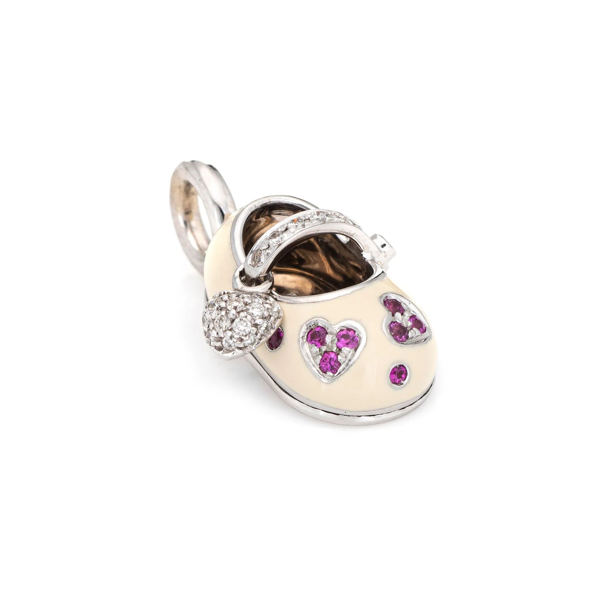Aaron Basha Diamond Ruby Shoe Charm Hearts 18k White Gold Estate Pendant