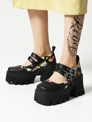 Academic Lolita Footwear Black PU Leather Wedge Heel Lolita Shoes