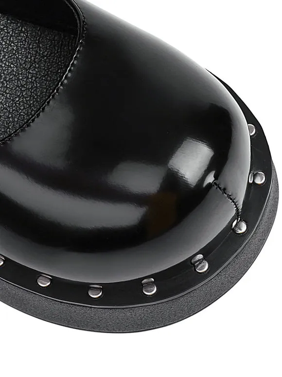 Academic Lolita Footwear Black PU Leather Wedge Heel Lolita Shoes
