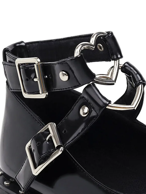 Academic Lolita Footwear Black PU Leather Wedge Heel Lolita Shoes