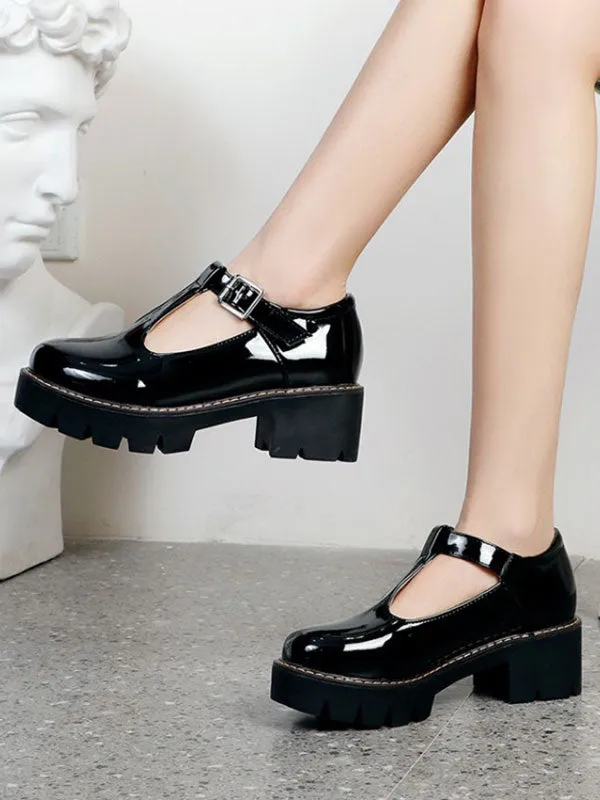 Academic Lolita Footwear White PU Leather Round Toe Lolita Pumps