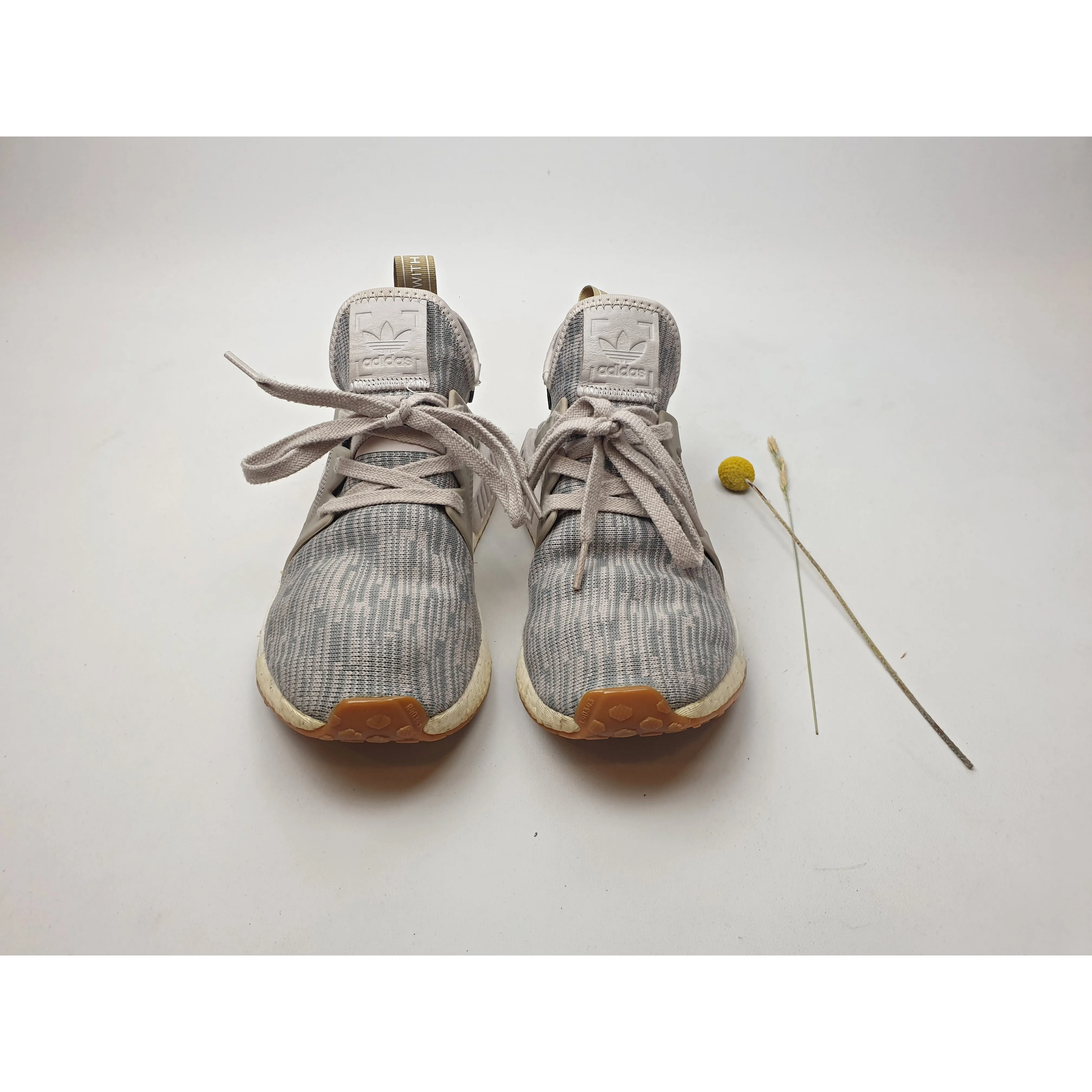 Adidas blue and grey stretchy knit style laceup shoes with chunky white sole size 8