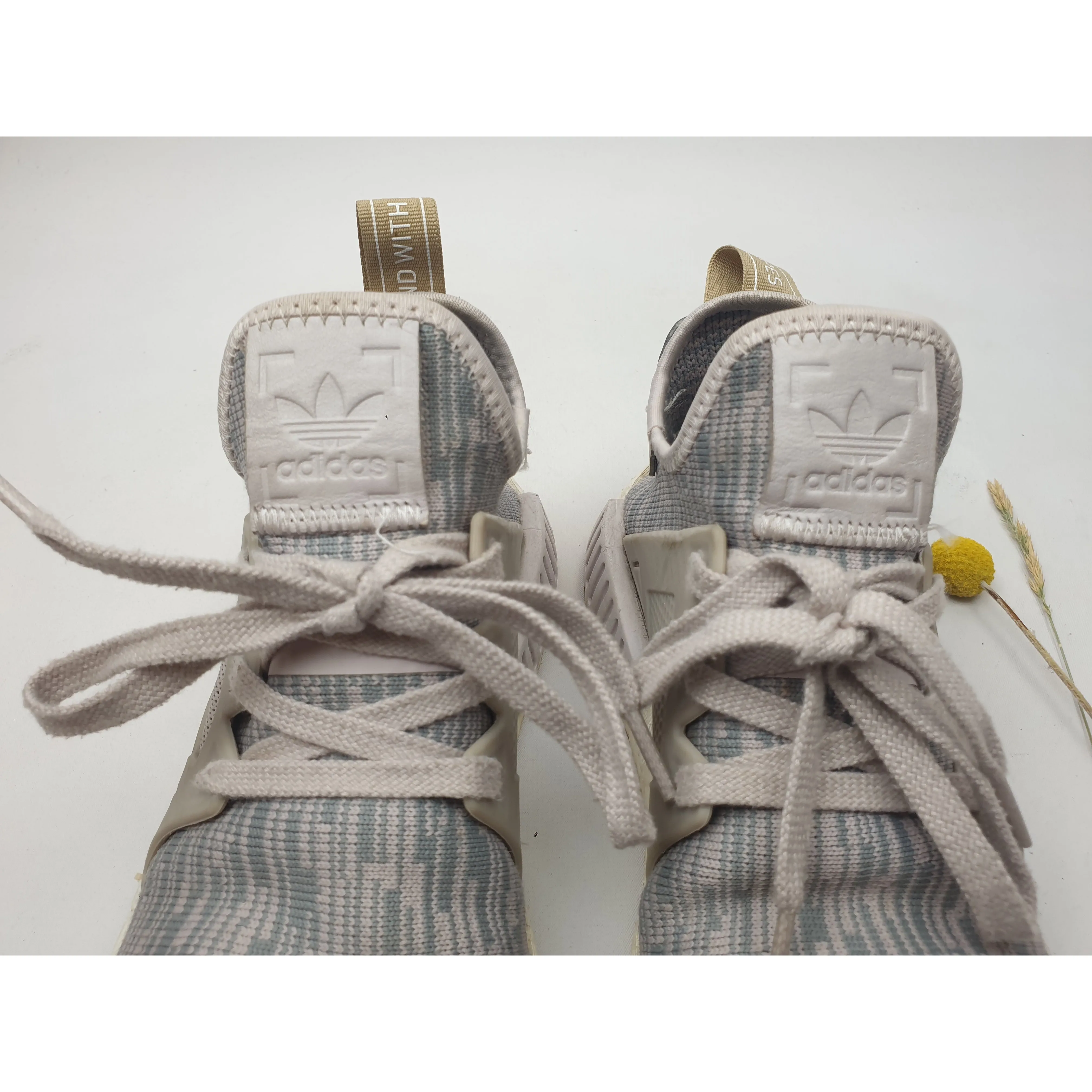 Adidas blue and grey stretchy knit style laceup shoes with chunky white sole size 8