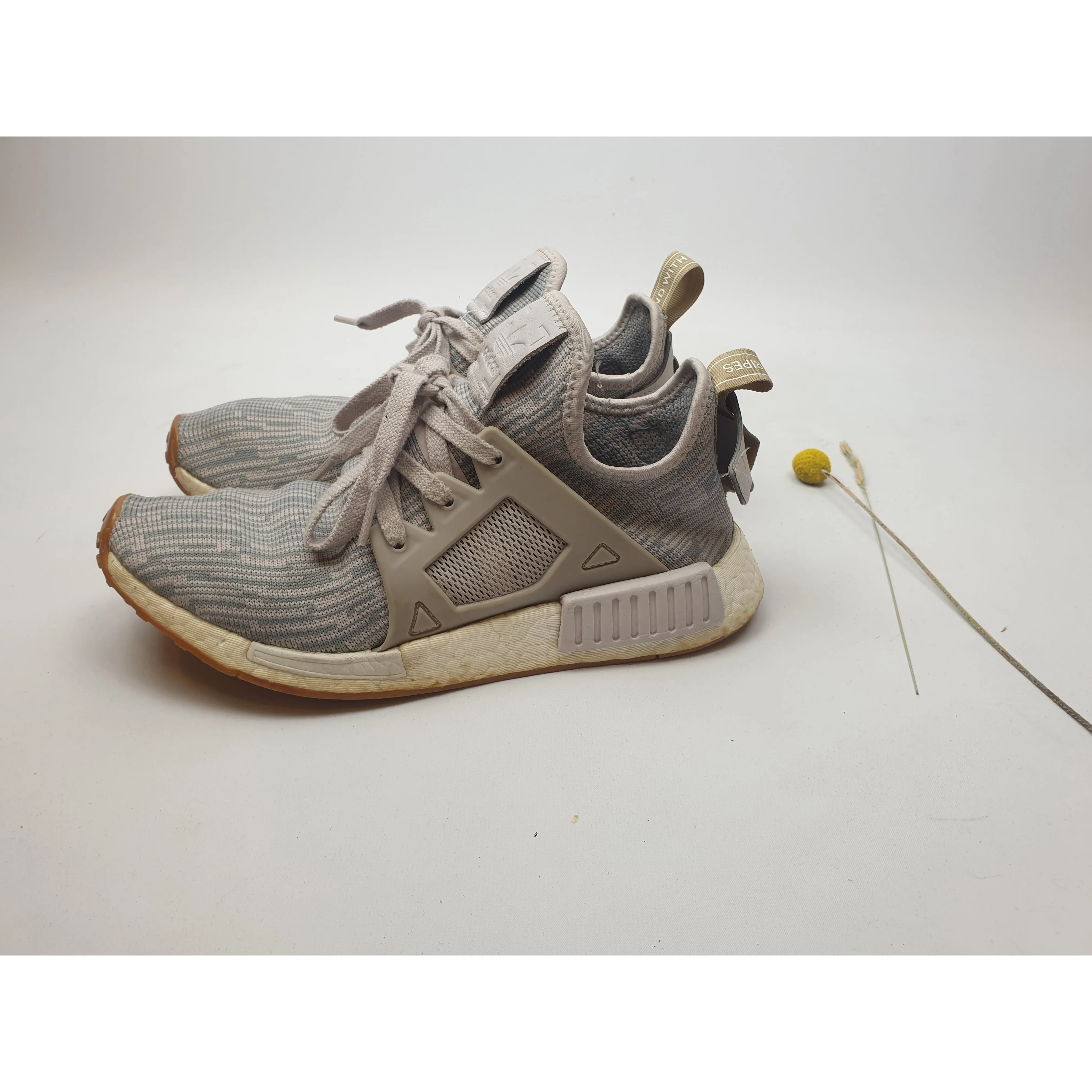 Adidas blue and grey stretchy knit style laceup shoes with chunky white sole size 8