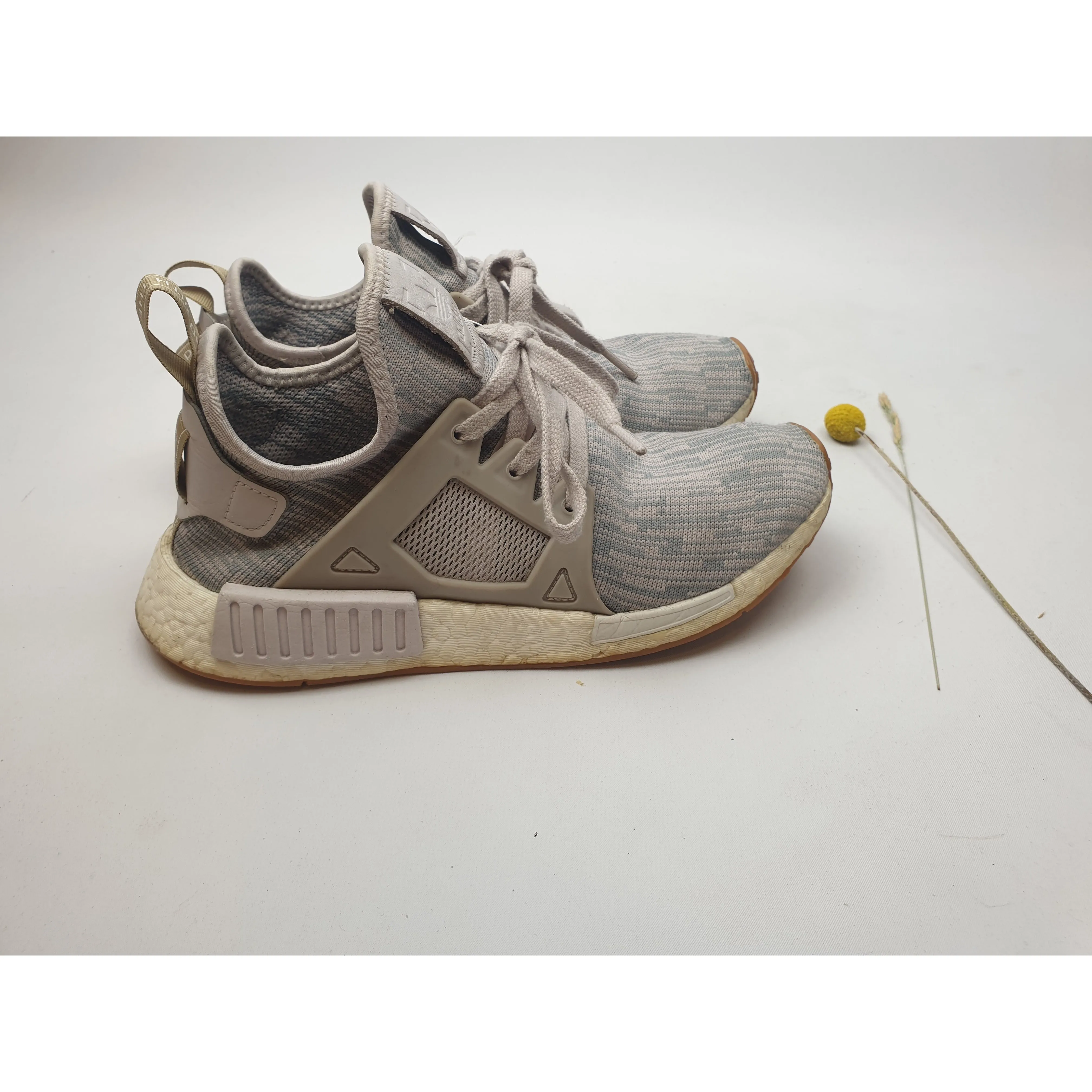 Adidas blue and grey stretchy knit style laceup shoes with chunky white sole size 8