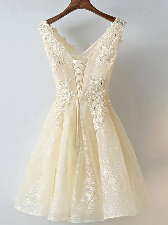 Adorable Handmade Short V-neckline Lace Formal Dress, Lovely Party Dress