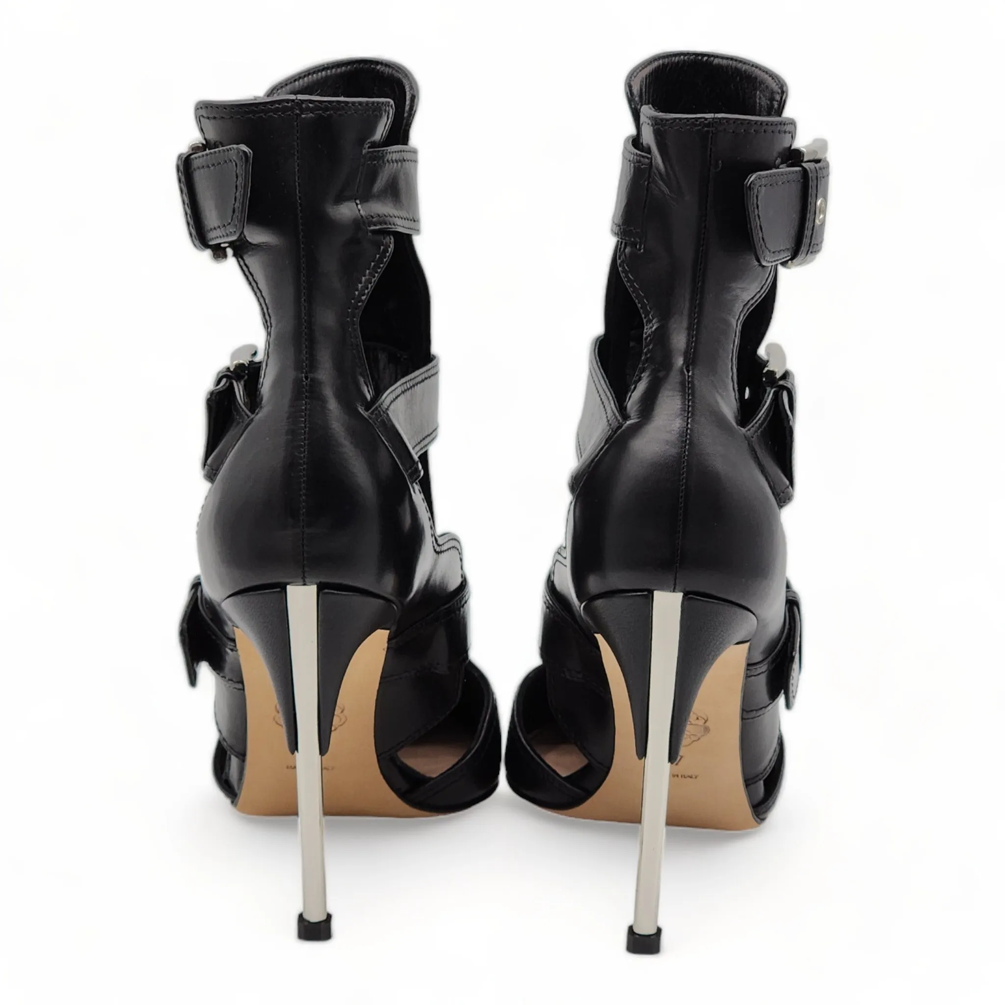 Alexander McQueen Cage Heeled Ankle Booties - Leather - Black