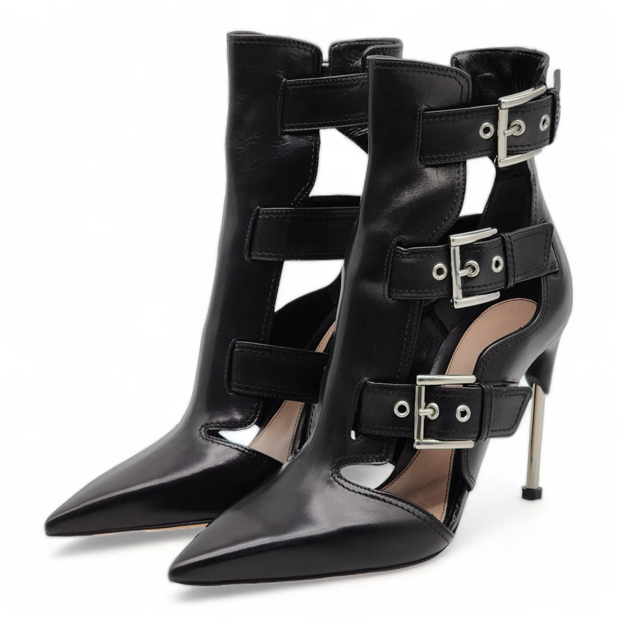 Alexander McQueen Cage Heeled Ankle Booties - Leather - Black