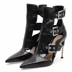 Alexander McQueen Cage Heeled Ankle Booties - Leather - Black