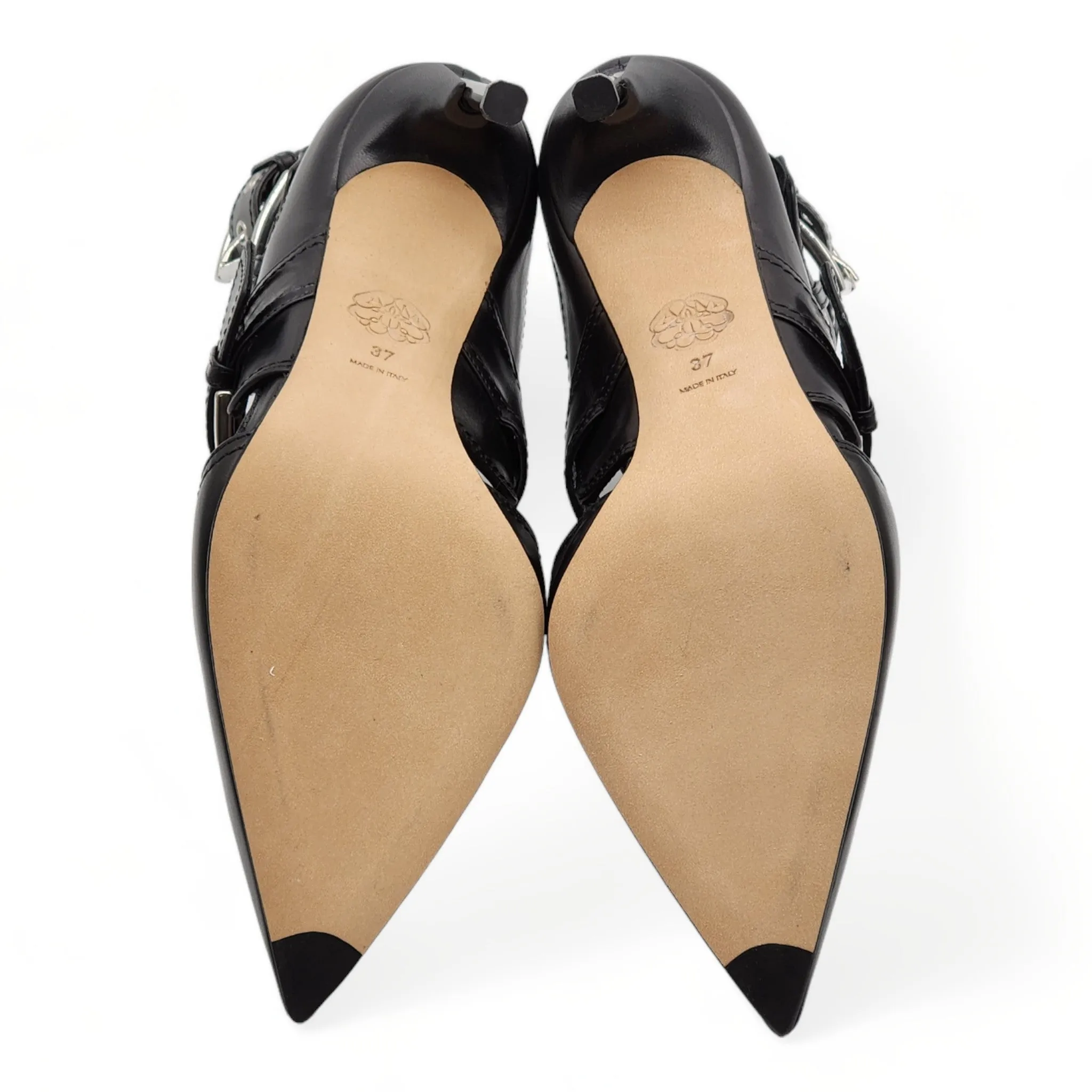 Alexander McQueen Cage Heeled Ankle Booties - Leather - Black