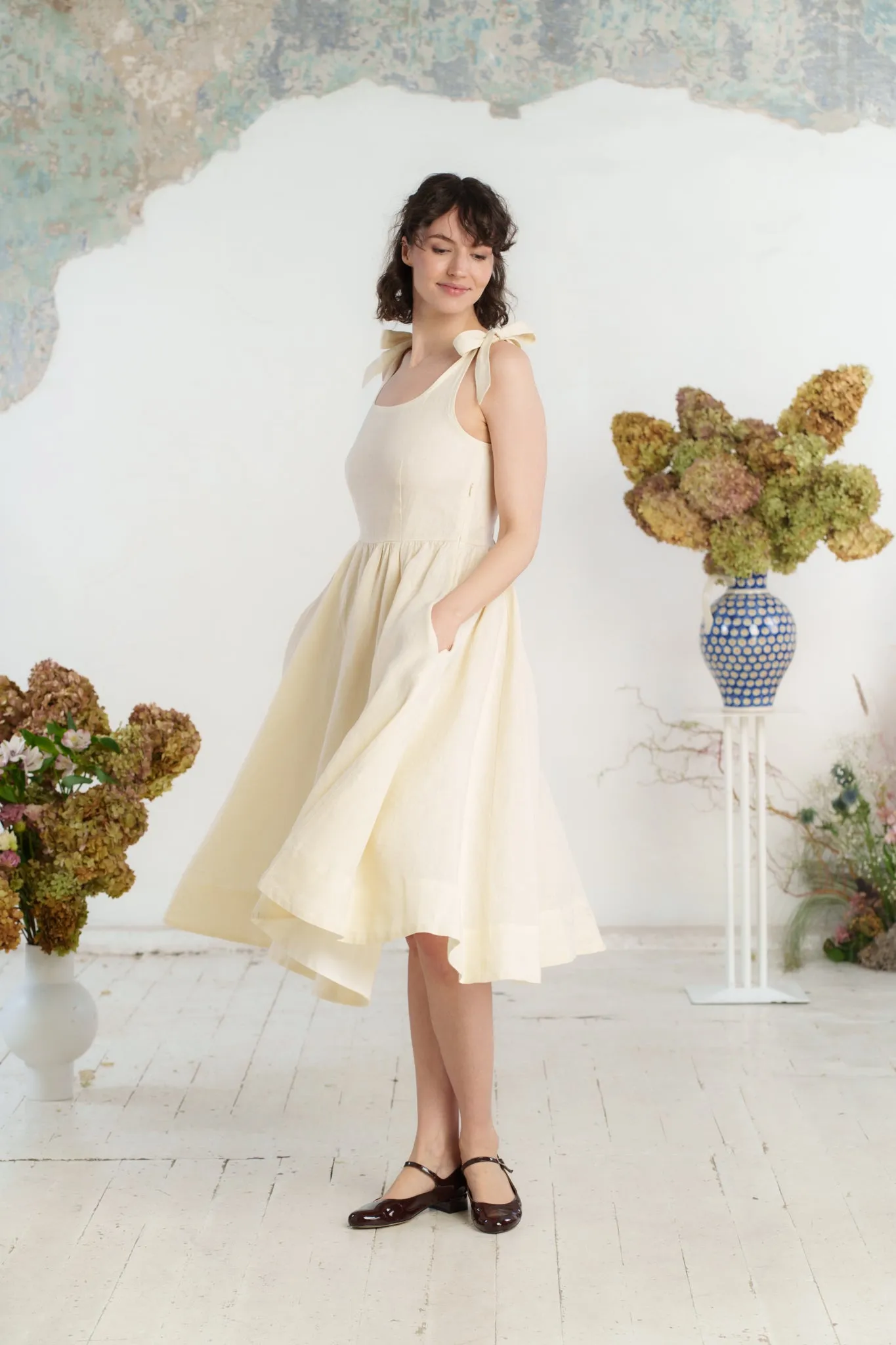 Amelia Dress, Sleeveless, Hemp, Milky White