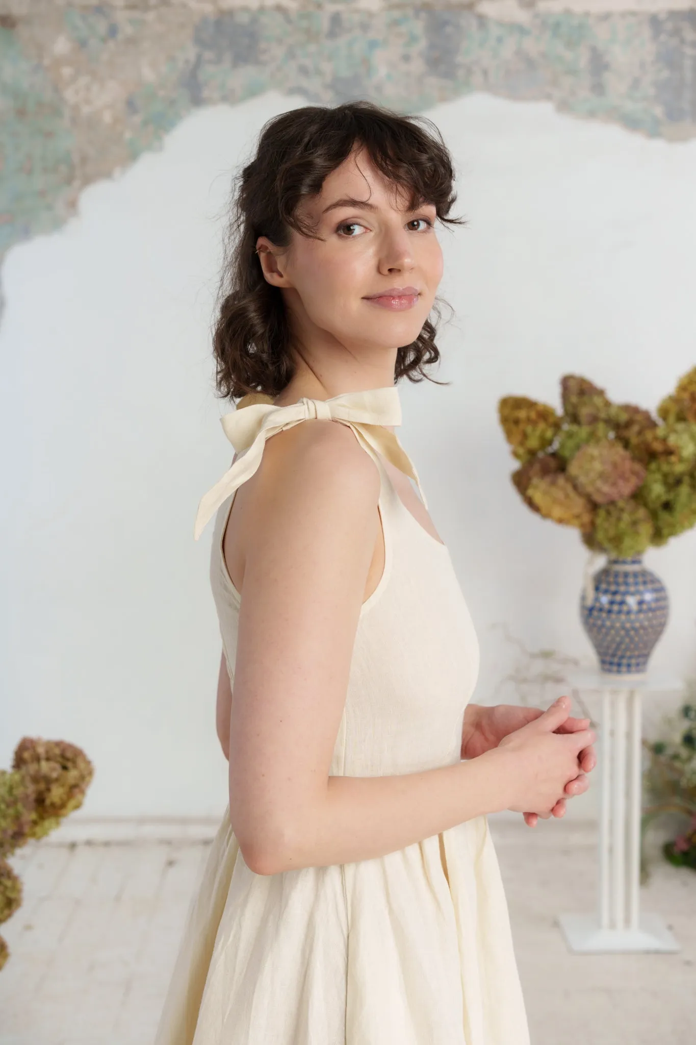 Amelia Dress, Sleeveless, Hemp, Milky White