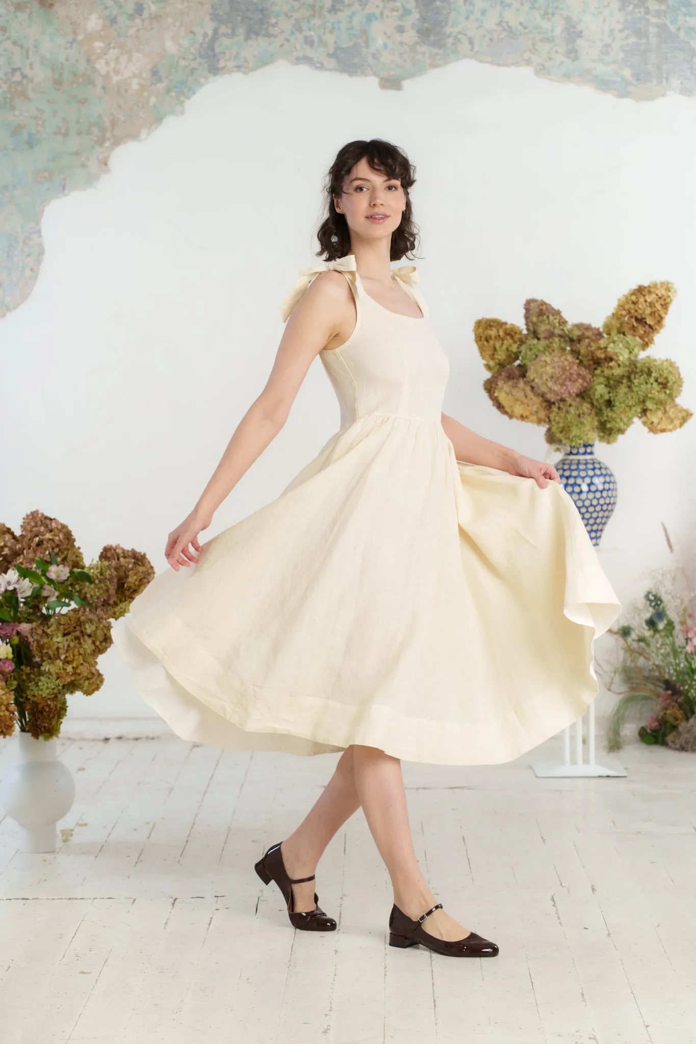 Amelia Dress, Sleeveless, Hemp, Milky White
